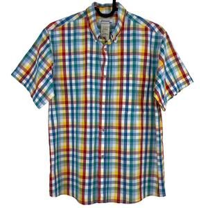 Vintage Jacadi Paris Parisian Multi Color Plaid Gingham Check Button Down 12Y